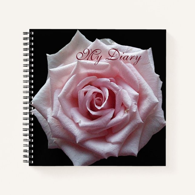 Stylish pretty pink rose flower black trendy boho  notebook (Front)