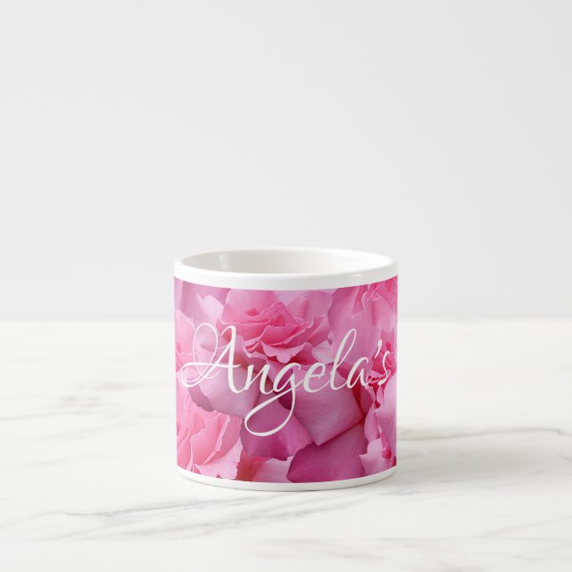 Stylish pretty pink roses name Angela floral boho  Espresso Cup (Front)
