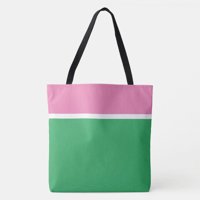 Stylish Pretty Pink White Top Stripes On Sea Green Tote Bag (Front)