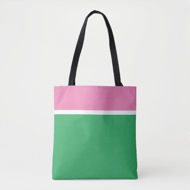 Stylish Pretty Pink White Top Stripes On Sea Green Tote Bag (Front)