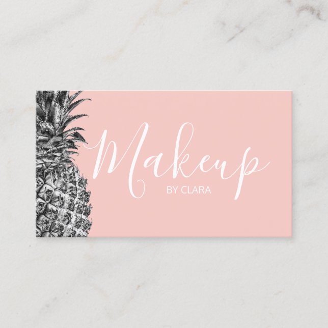 Stylish pretty silver pineapple makeup artist business card (Front)