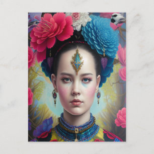 Stylish princess with tartan outfit postcard