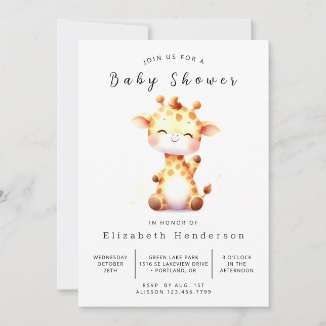  Stylish Printable Giraffe Baby Shower Invitation (Front)