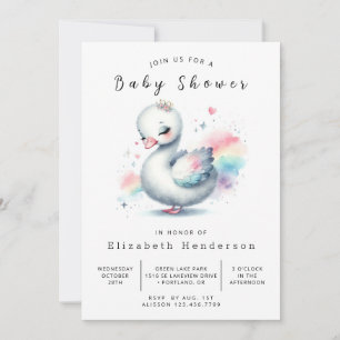Stylish Printable Swan Baby Shower Invitation