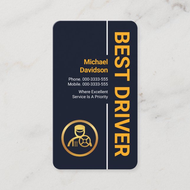 Stylish Professional Best Driver Business Card (Front)
