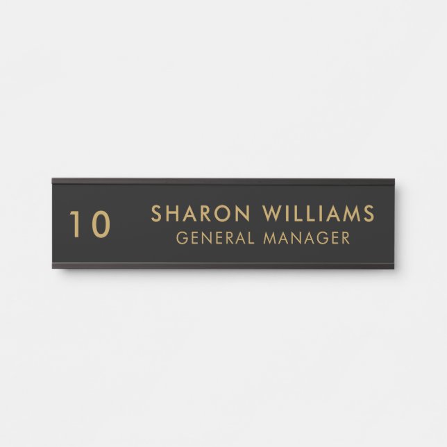 Stylish Professional Black Employee Name & Title Door Sign (Front)