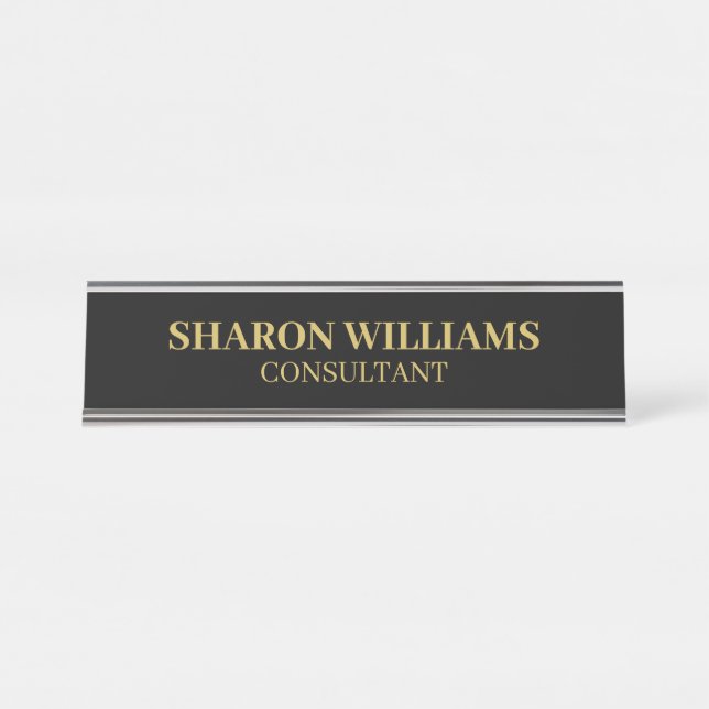 Stylish Professional Black Gold Minimalist  Desk Name Plate (Front)
