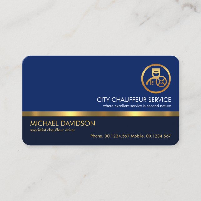 Stylish Professional Blue Layers Gold Line Driver Business Card (Front)