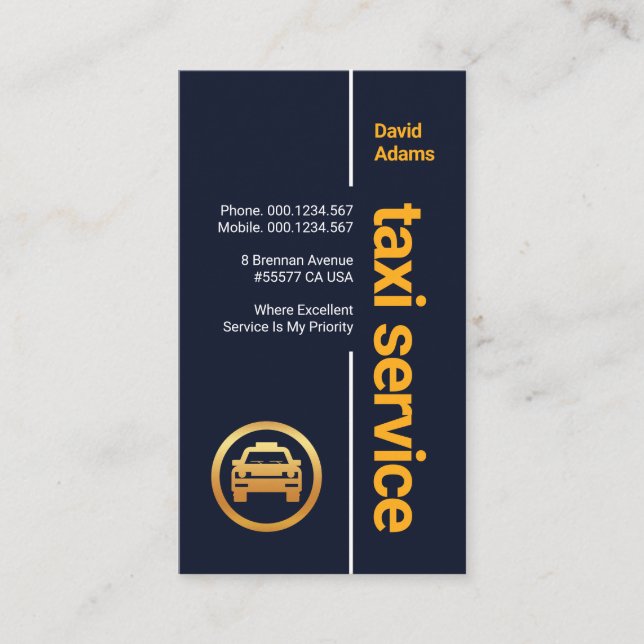 Stylish Professional Blue Yellow Taxi Business Card (Front)