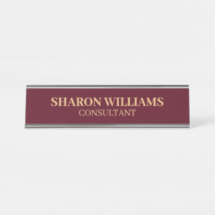 Stylish Professional Burgundy Red & Gold Minimal Desk Name Plate