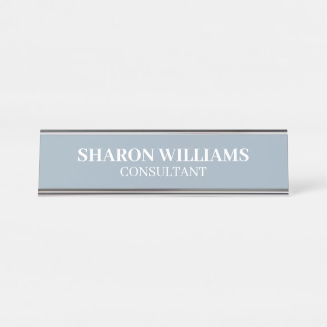 Stylish Professional Dusty Blue Minimalist Desk Name Plate (Front)