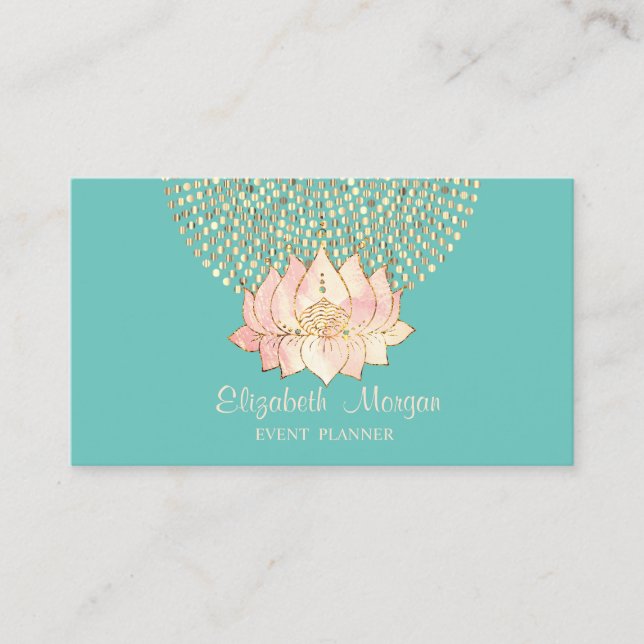 Stylish Professional Gold Dots Lotus Mint Green Business Card (Front)