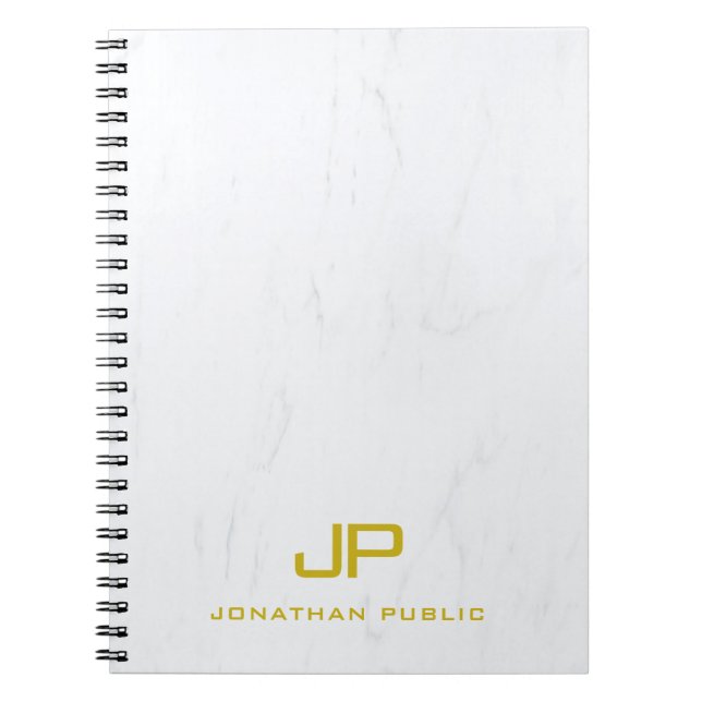 Stylish Professional Gold Monogram Marble Template Notebook (Front)