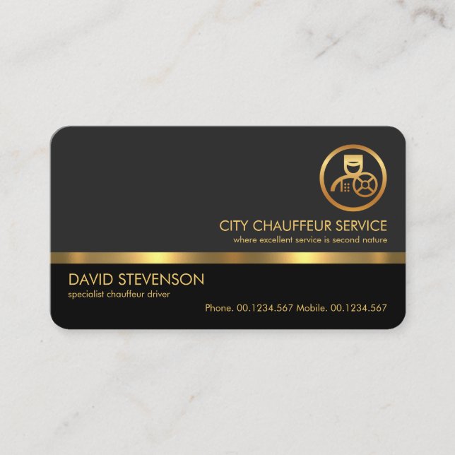 Stylish Professional Grey Layers Gold Line Driver Business Card (Front)