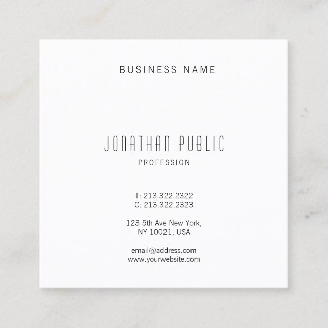 Stylish Professional Minimalist Modern Template Square Business Card (Front)