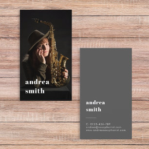 Stylish Professional Musician Photo Minimal Grey Business Card