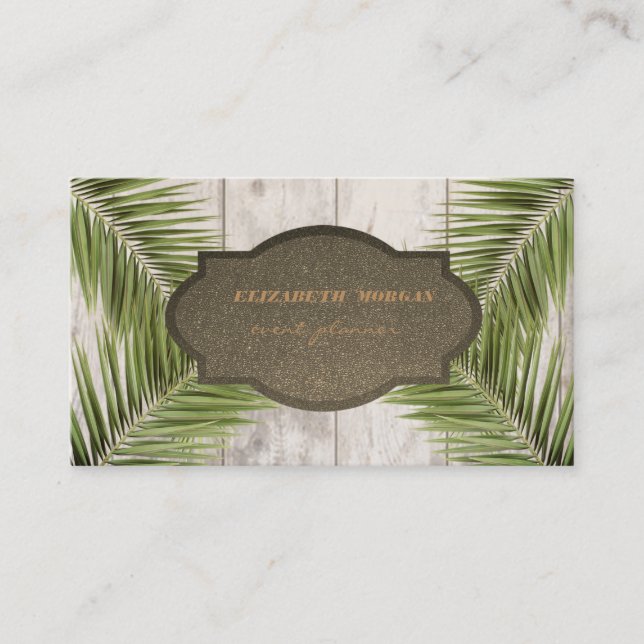 Stylish Professional Palm Leaves ,Wood Texture Business Card (Front)