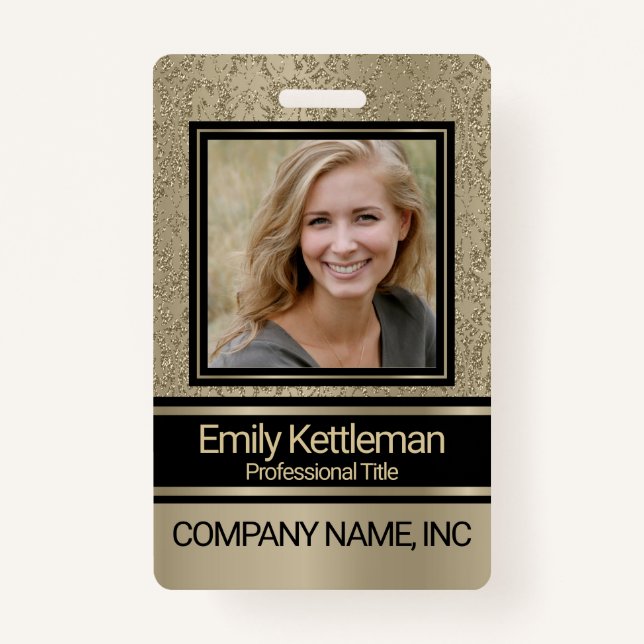 Stylish Professional Photo Badge - Gold ID Badge (Front)