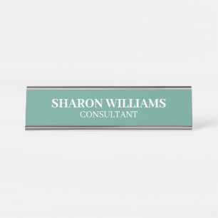 Stylish Professional Teal Green Minimalist Desk Name Plate