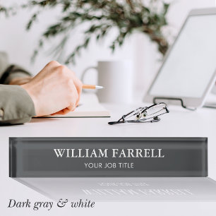 Stylish Professional Traditional Dark Grey White Nameplate