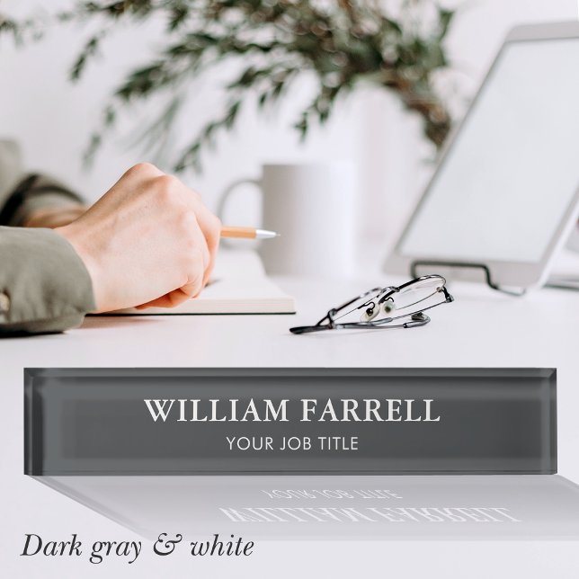 Stylish Professional Traditional Dark Grey White Nameplate (Creator Uploaded)