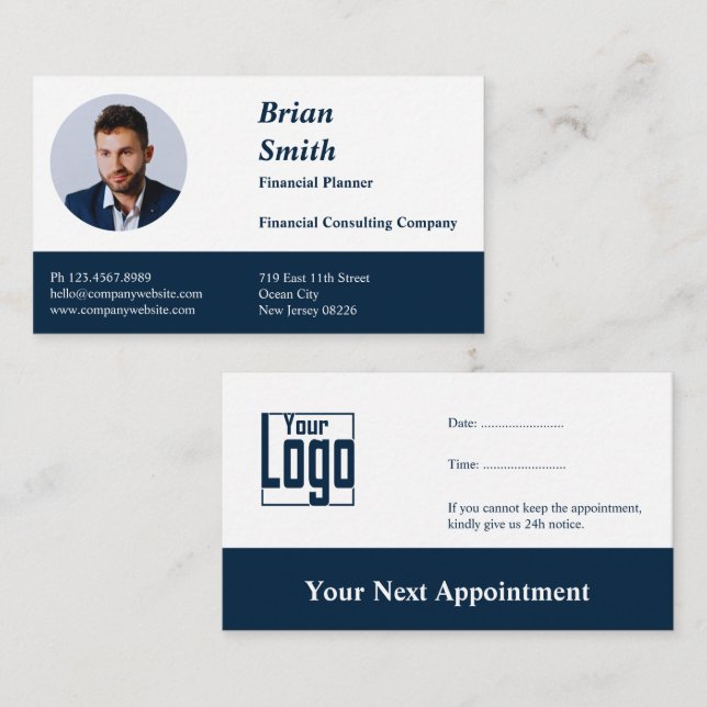 Stylish Professional White & Blue Appointment Card (Front/Back)