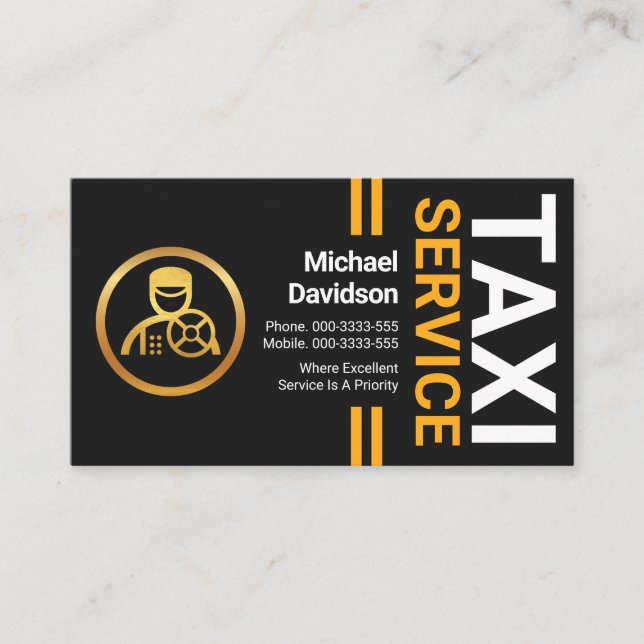 Stylish Professional Yellow Lines Taxi Business Card (Front)
