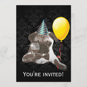 Stylish Pug & Balloon Birthday Party Invitations