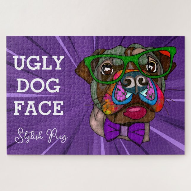 Stylish Pug ugly dog face 1000 piece  Jigsaw Puzzle (Horizontal)