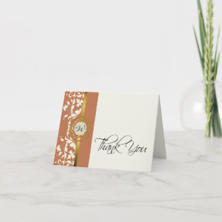 Stylish Pumpkin Monogram Wedding Thank You Card