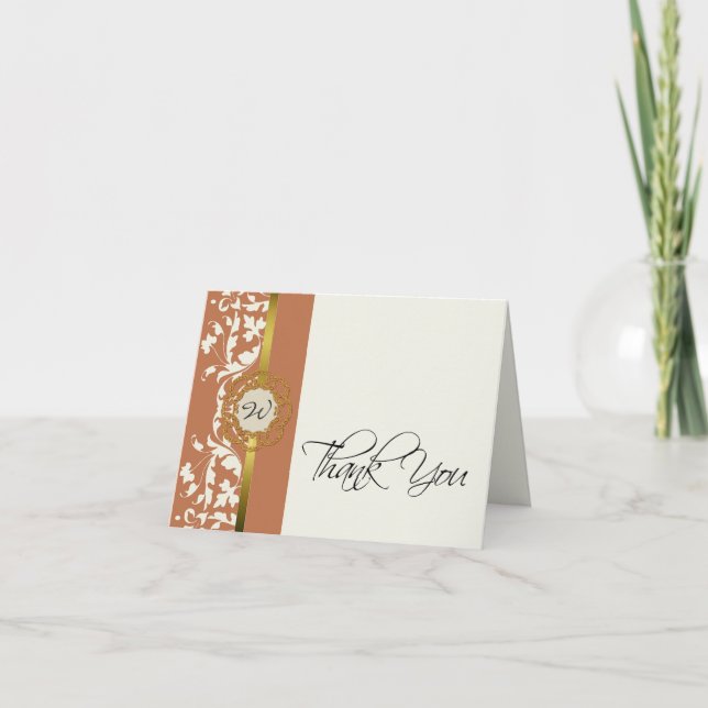 Stylish Pumpkin Monogram Wedding Thank You Card (Front)