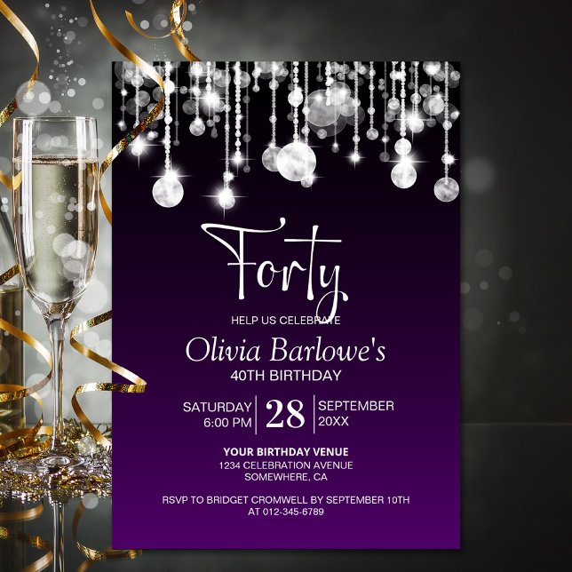 Stylish Purple 40th Birthday Party Invitation (Creator Uploaded)