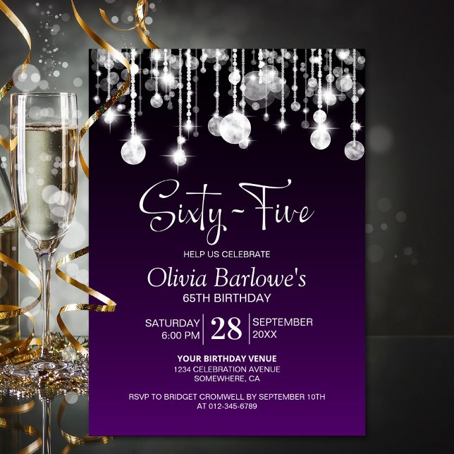 Stylish Purple 65th Birthday Party Invitation (Creator Uploaded)