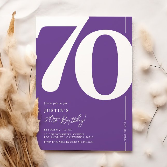 Stylish Purple 70th Birthday Invitation (Creator Uploaded)