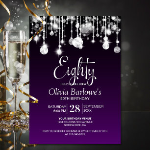 Stylish Purple 80th Birthday Party Invitation