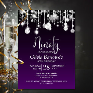 Stylish Purple 90th Birthday Party Invitation