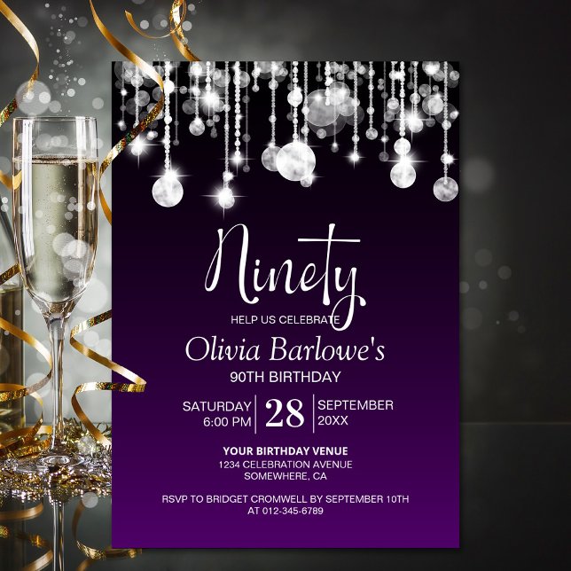 Stylish Purple 90th Birthday Party Invitation (Creator Uploaded)