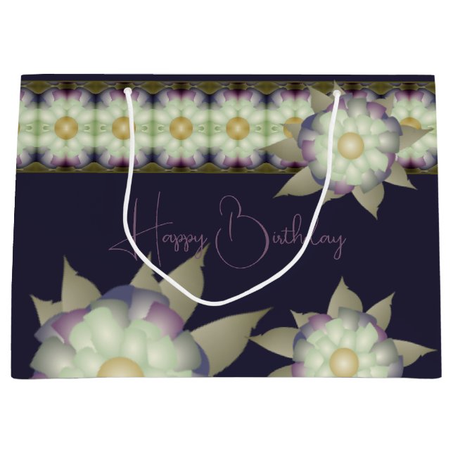 Stylish Purple And Floral Accented Large Gift Bag (Front)