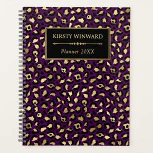 Stylish Purple and Gold Faux Foil Leopard Spots Planner