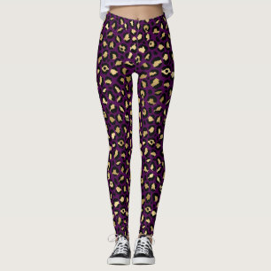 Stylish Purple and Gold Foil Leopard Spots Pattern Leggings
