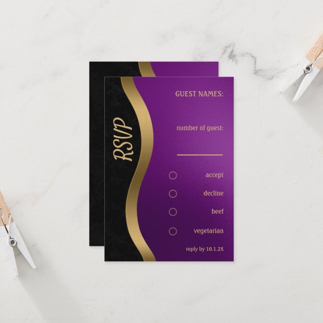Stylish Purple and Gold  Invitation (Front/Back In Situ)