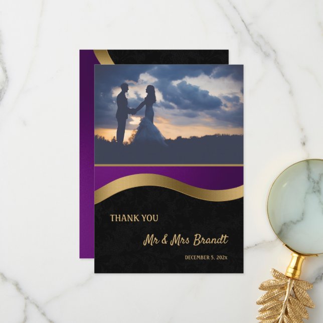 Stylish Purple and Gold  Thank You Card (Front/Back In Situ)