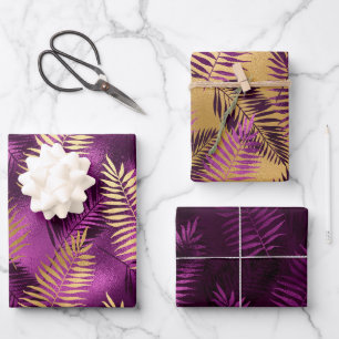 Stylish Purple and gold tropical jungle leaves Wrapping Paper Sheet