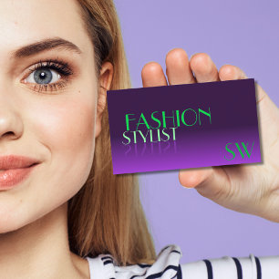 Stylish Purple and Green Mirror Font with Monogram Business Card