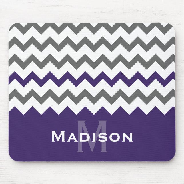 Stylish Purple and Grey Chevron Pattern Mouse Mat (Front)