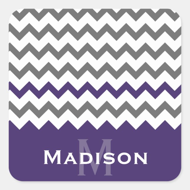 Stylish Purple and Grey Chevron Pattern Square Sticker (Front)