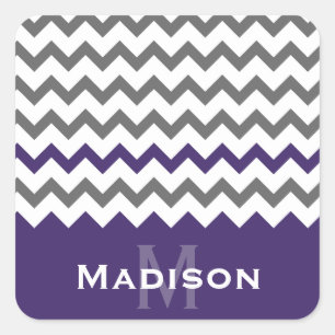 Stylish Purple and Grey Chevron Pattern Square Sticker