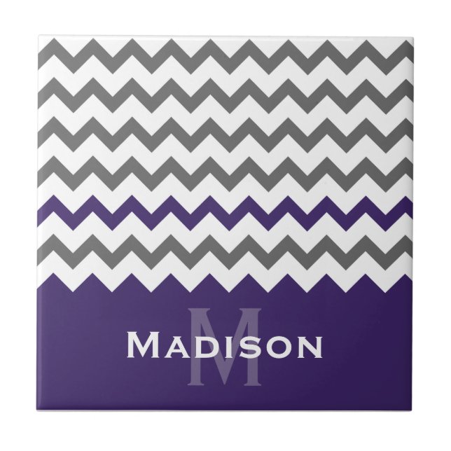 Stylish Purple and Grey Chevron Pattern Tile (Front)