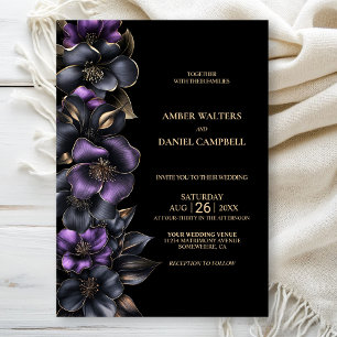 Stylish Purple and Grey Floral Wedding Invitation