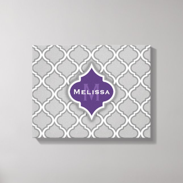 Stylish Purple and Grey Moroccan Tile Pattern Canvas Print (Front)